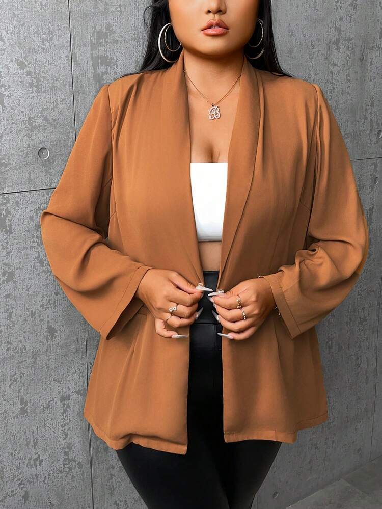 Plus Shawl Collar Open Front Blazer