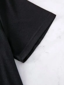 SHEIN EZwear 大碼車和棋盤格印花T恤 - 黑色 - 查看 5