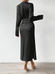 RosyDaze Solid Ruched Dress - Black - View 2