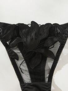 Crystal Vow Conjunto de lencería de sujetador con aros y braguita bordada con flores - Negro - Ver 4