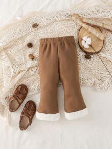 Baby Girl Contrast Fuzzy Trim Flare Leg Pants - Multicolor - View 1
