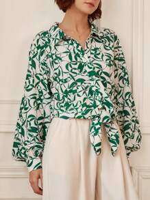 SHEIN Frenchy Allover Print Button Front Shirt