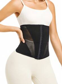 Mesh Panel Hook & Eye Front Waist Trainer - Black - View 4