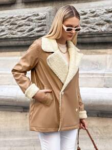 EURMUSE Women's Lapel Thermal Lined Warm Winter Regular Jacket - Brown - View 3