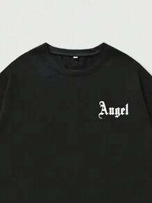 ROMWE MEN Goth Men Wings & Slogan Graphic Tee, School, 2000s Style