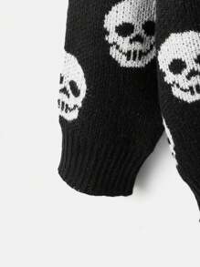 Sweetra Plus Size Halloween Skull Pattern Drop Shoulder Cardigan Fall Winter Cloth For Women