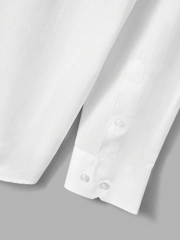 SHEIN Cottnline Camisa de botones unicolor para hombre - Blanco - Ver 4