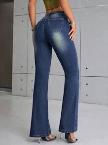 SHEIN ICON Quần ống loe - Rửa tối - Xem 3