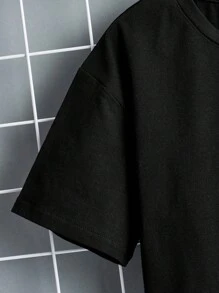 SHEIN Leap Crew Summer Casual Short Sleeve Round Neck Tee With Cartoon Bear Print For Tween Boys - Black - View 3