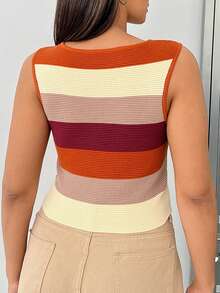 SHEIN EZwear 大碼撞色短款背心針織上衣 - 彩色 - 查看 2