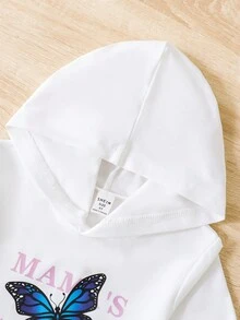 SHEIN 女小童蝴蝶和字母圖案連帽衫&牛仔效果牛仔褲