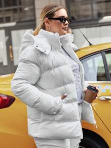 SHEIN Cottnline Plus Zip Up Hooded Puffer Coat - White - View 5