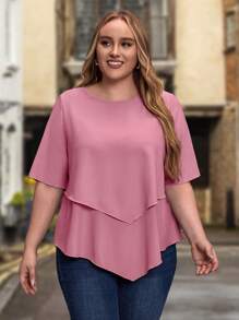 EMERY ROSE Blusa unicolor bajo asimétrico - Rosa - Ver 4