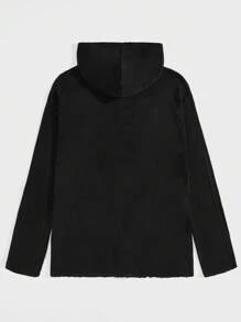 ROMWE MEN Street Life 男士純色拉鍊連帽開衫 - 黑色 - 查看 2