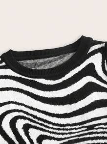 SHEIN EZwear 大理石圖案針織短上衣 - 黑與白 - 查看 3