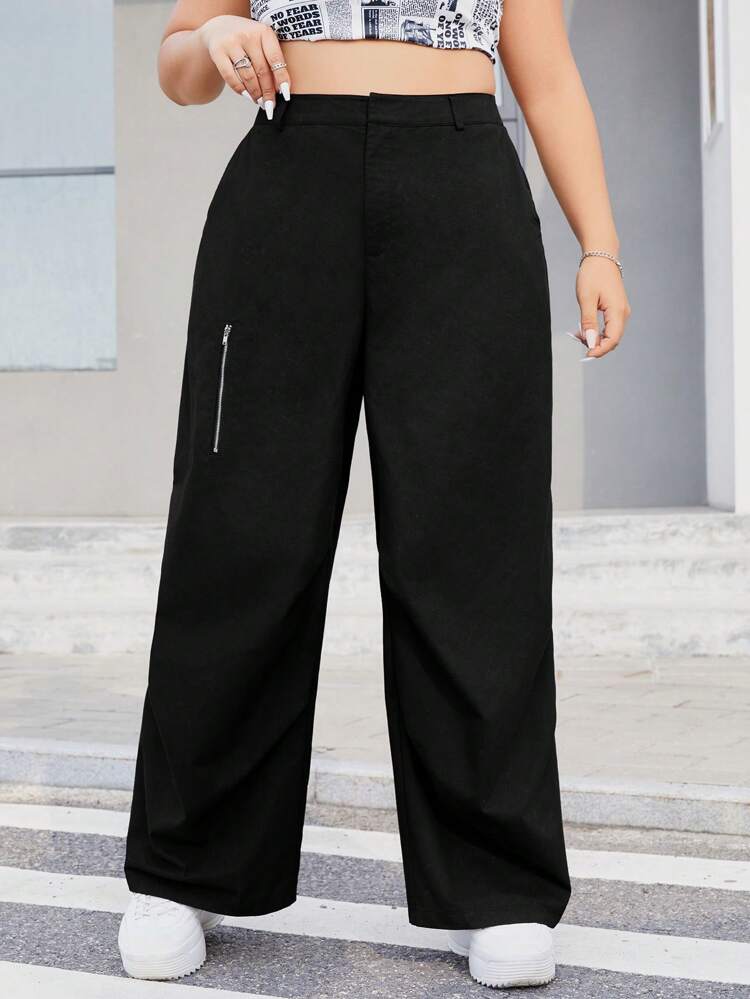 Plus Zip Detail Wide Leg Pants