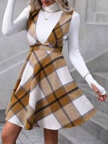 SHEIN LUNE Plaid Print Overall Dress Without Sweater - Multicolor - View 1