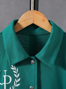 Adolescent Garçon Veste Universitaire À Lettres À Ourlet À Rayures Épaule tombante Bicolore Sans Sweat-Shirt À Capuche