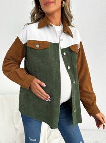 SHEIN Thai sản Khối màu Túi có nắp Thả vai Áo khoác vải nhung - Nhiều màu - Xem 5