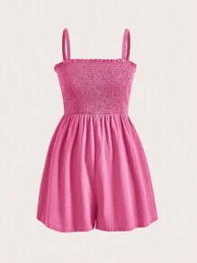 Muchica Mono de tirantes unicolor ribete fruncido - Rosa - Ver 1