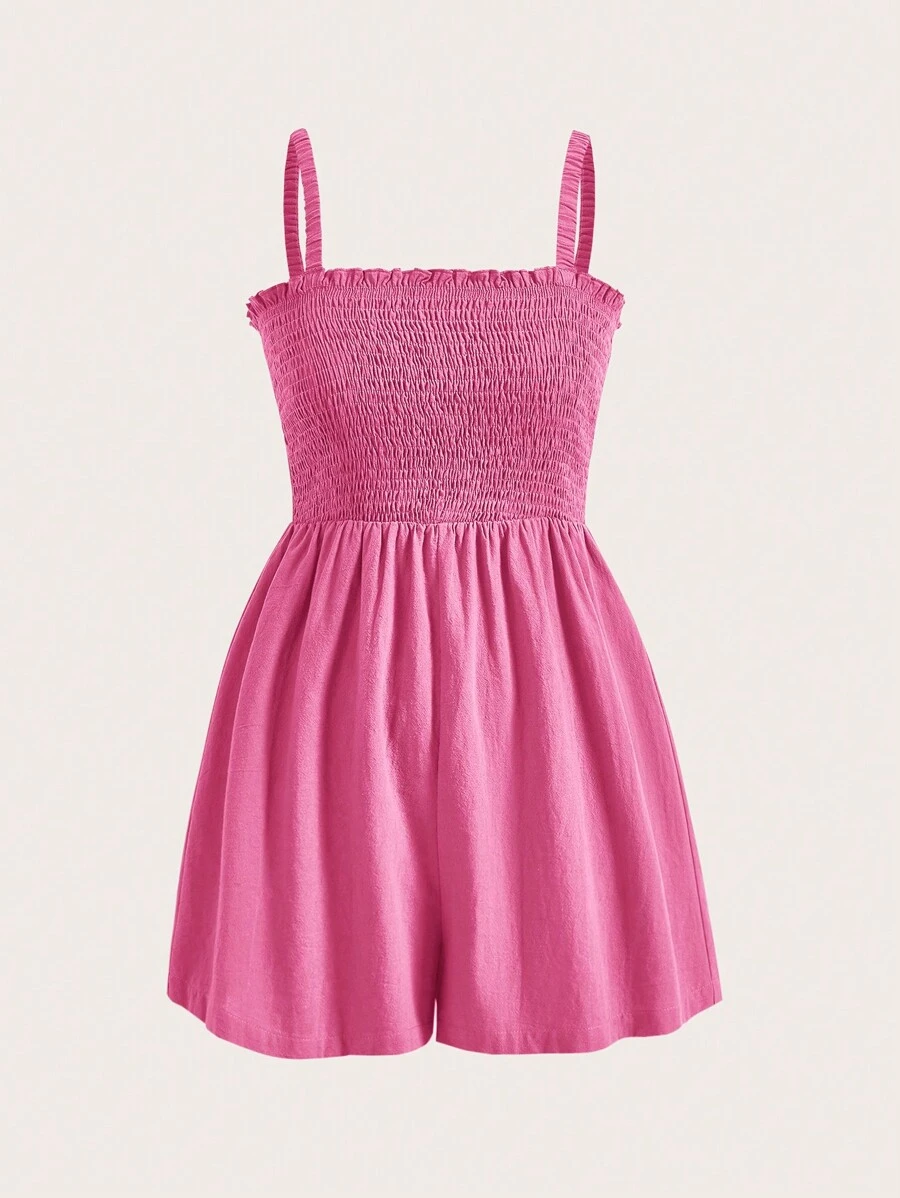 Muchica Mono de tirantes unicolor ribete fruncido - Rosa - Ver 1