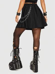 ROMWE Grunge Punk Vượt qua In Hem xòe Váy - màu đen - Xem 2