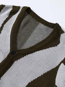 Manfinity Homme Men Two Tone Button Front Cardigan - Army Green - View 6