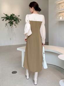 DAZY Colorblock Sweetheart Neck Wrap Hem Dress - Brown - View 2