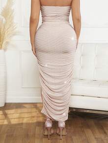 SHEIN SXY 側收褶包臀半身裙 - 杏色 - 查看 2