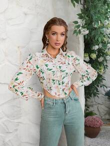 PARTHEA Floral Print Boning Asymmetrical Hem Shirt - Multicolor - View 7