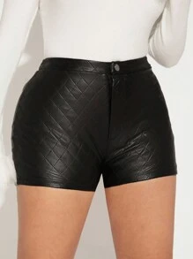 SHEIN SXY PU High Waist Solid Shorts - Black - View 6