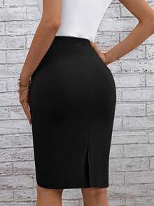 SHEIN Clasi Váy nữ Bất đối xứng Xù Chia màu trơn Thanh lịch - màu đen - Xem 2