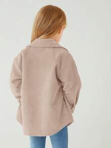 SHEIN Ragazzine Cappotto di velluto a coste tasca con patta spalle cadenti - Albicocca - Visualizzare 2