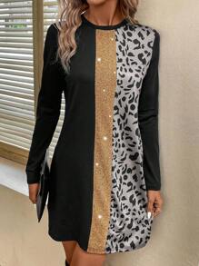 SHEIN LUNE Vestido estilo camiseta con estampado de leopardo - Multicolor - Ver 4