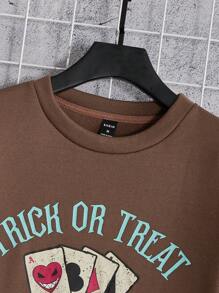 Manfinity NiteLyfe Men Slogan & Halloween Print Sweatshirt - Coffee Brown - View 5