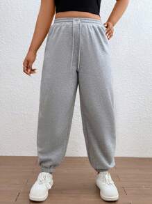 SHEIN EZwear Hơn Eo dây rút Quần thể thao - Màu Xám nhạt - Xem 5