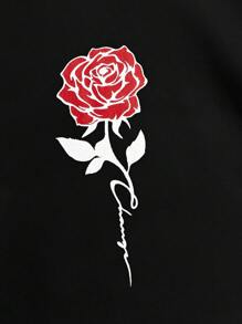 Manfinity VCAY Men Floral & Letter Graphic Drawstring Hoodie & Sweatpants - Black - View 4