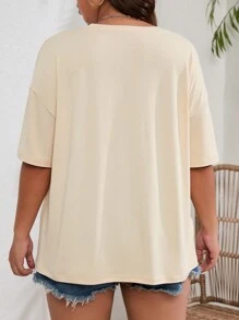 INAWLY Plus Floral Print Drop Shoulder Tee Graphic Tees Women Tops