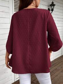 SHEIN LUNE 大碼圓點襯衫 - 酒紅色 - 查看 2