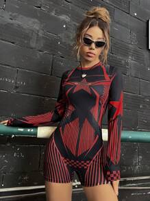 Coolane Striped & Geo Print Unitard Romper - Multicolor - View 5