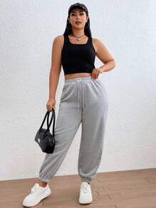SHEIN EZwear Hơn Eo dây rút Quần thể thao - Màu Xám nhạt - Xem 4