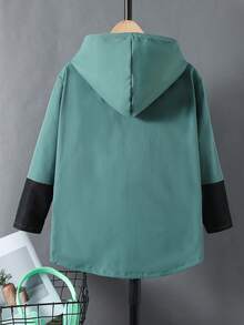 Tween Boy 1pc Two Tone Letter Patched Detail Flap Pocket Hooded Coat - Army Green - View 2