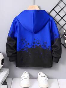 SHEIN Young Boy Letter Graphic Two Tone Hooded Active Sweatshirt