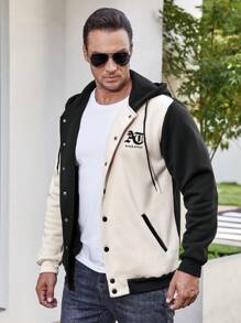 Manfinity LEGND Men Plus Wings & Letter Graphic Drawstring Hooded Jacket - Multicolor - View 2