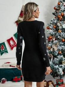 SHEIN Maternity Christmas Elk & Slogan Pattern Sweater Dress With Long Sleeve, For Winter - Multicolor - View 2