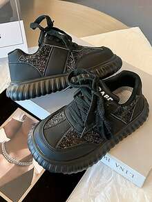 Children's Stylish Rhinestone Teenager Casual Flat Shoes With Thick Sole, Lightweight And Slip-proof - Black - View 3