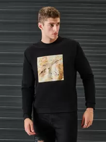 RueChic Men Marble Print Sweatshirt - Black - View 1
