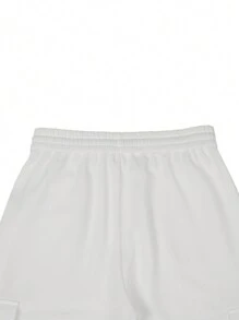 Manfinity LEGND Men Flap Pocket Drawstring Waist Sweatpants Long Cargo Sweat Plain All White Casual - White - View 5