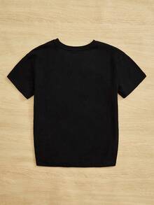 SHEIN Cô Gái Trẻ Phản chiếu Đồ họa Hoạt hình Áo thun Thả vai - màu đen - Xem 2