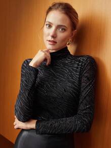 MOTF PREMIUM 修身高領條紋 T 卹 - 黑色 - 查看 6